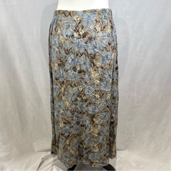 Vintage Sag Harbor beautiful mocha and blue tropical print maxi skirt medium - Picture 3 of 6